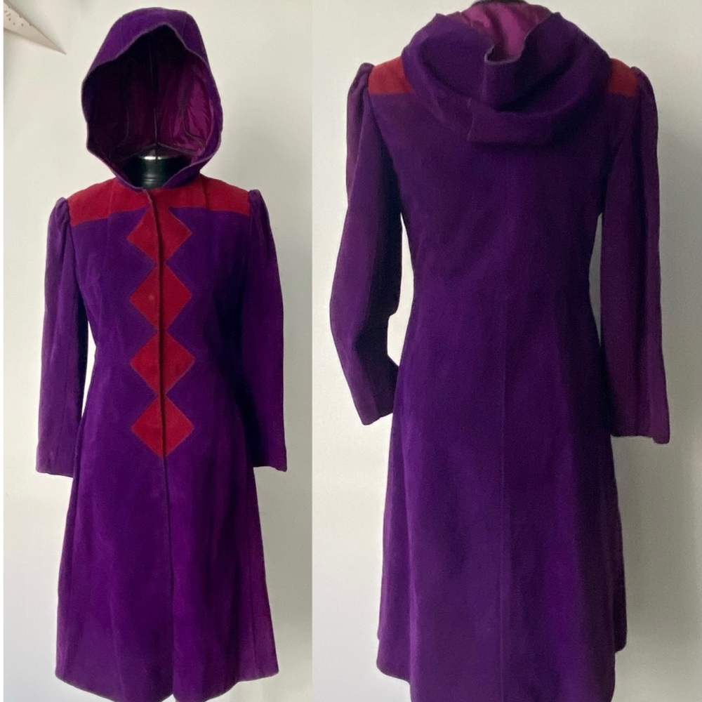 Vintage 60/70’s Purple Suede Hooded Coat Irving Posluns Womens.